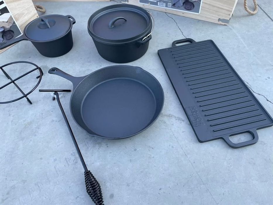 Set BBQ 6+1 piese în cutie de lemn, fontă, Perfect Home 28340