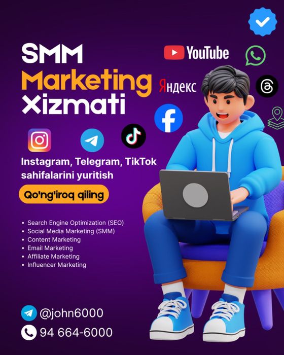SMM xizmati (Instagram, Telegram, Youtube, TikTok)