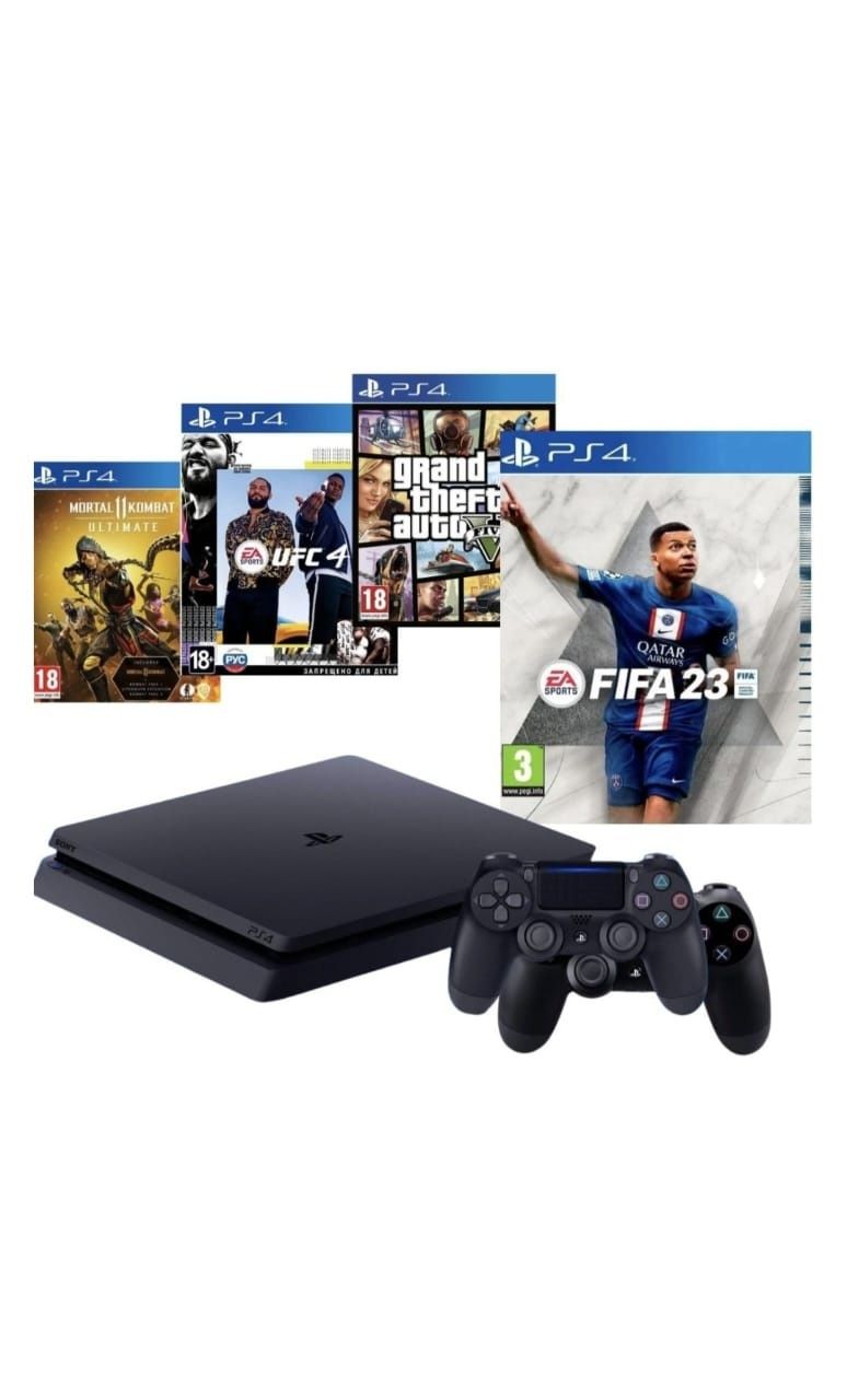 Продам ps4 slim 500GB новая играл 2 раза 2 джостика 4 игры каробка док