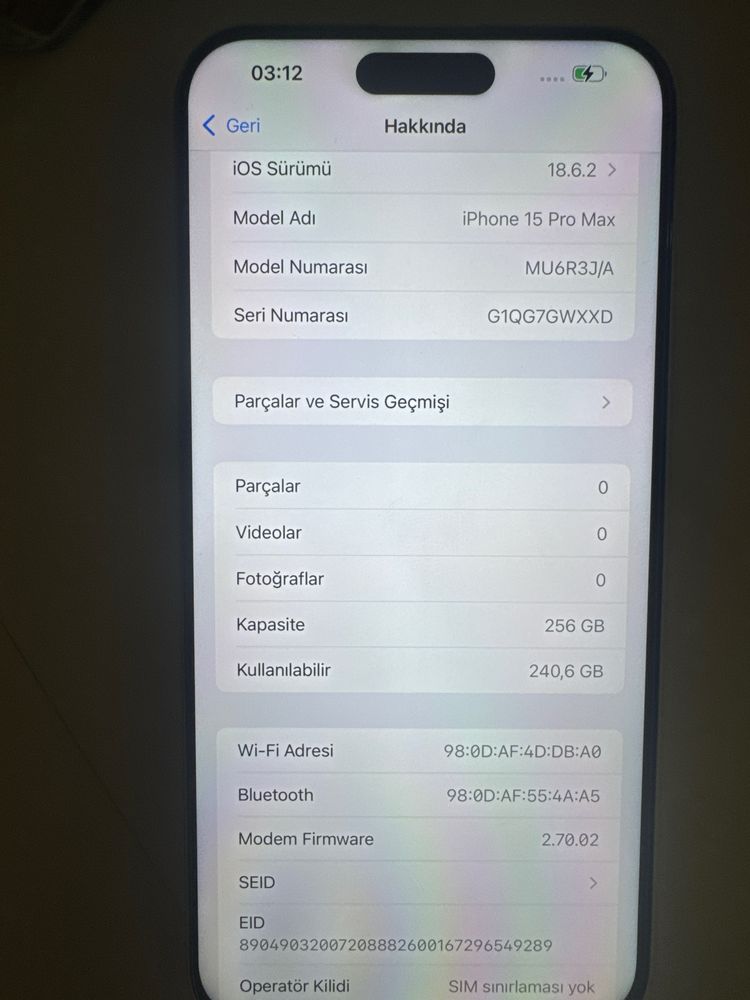 Iphone 15pro maxl 256 86