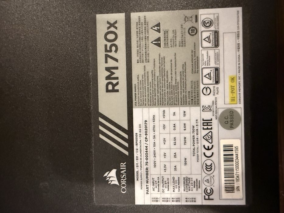 Sursa Corsair RM750x, Cybenetics Gold, 750W