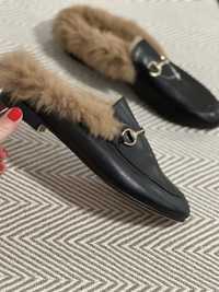 Saboti loafers cu blana stil Gucci 36.5