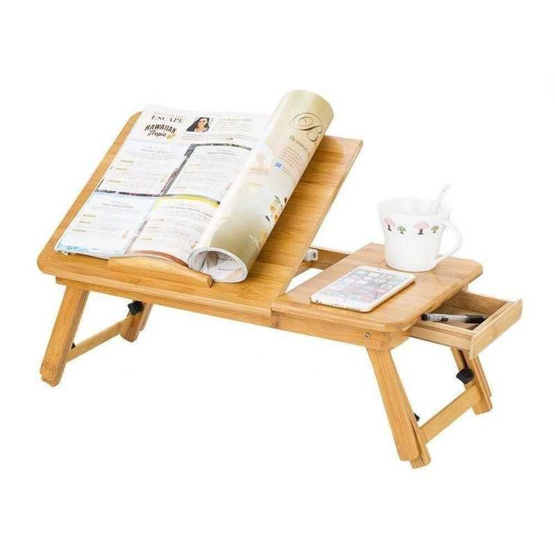 Бамбукова маса за лаптоп с повдигане и фиксиране на работния плот