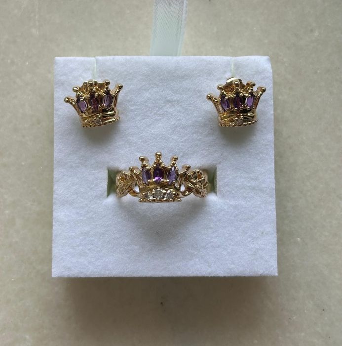 Cercei designer, din aur de 14K, cu ametiste și diamante