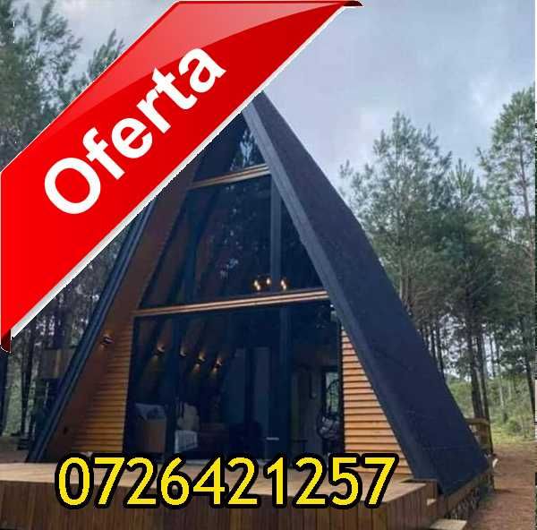 Vand case modulare moderne pe structura metalica, cabane tip A frame