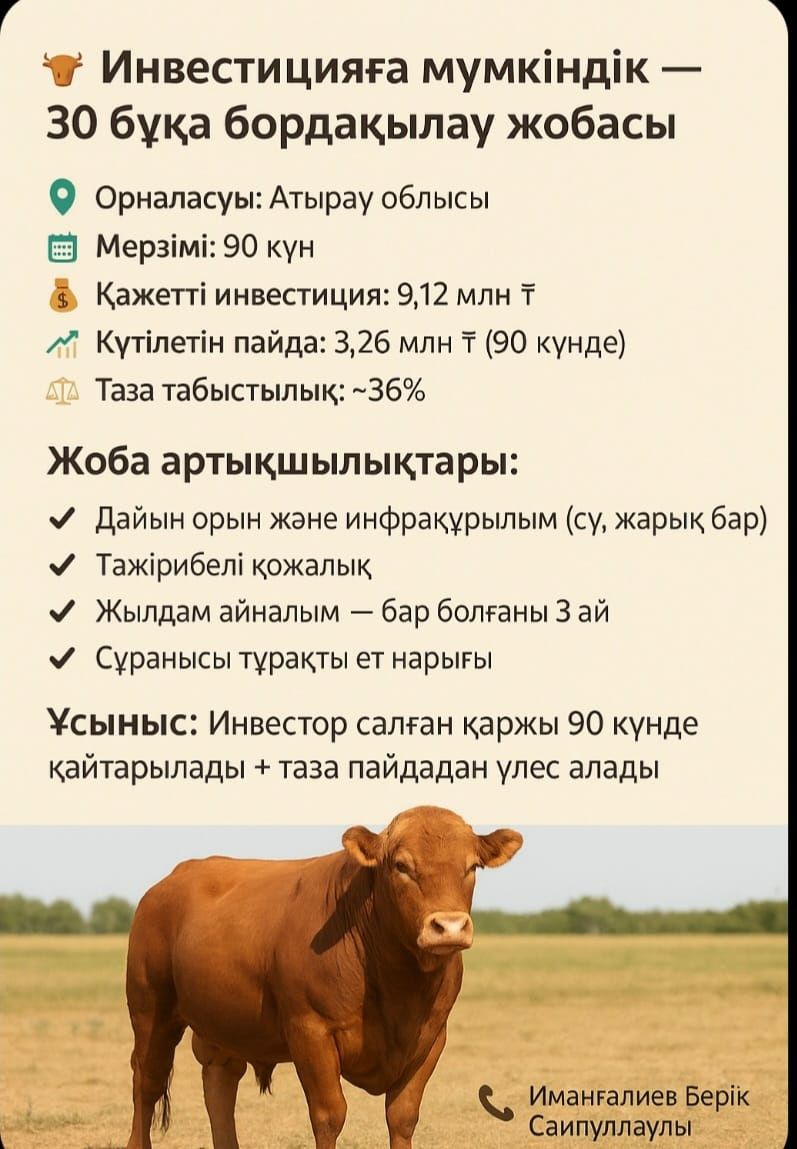 Инвестицияға мүмкіндік.