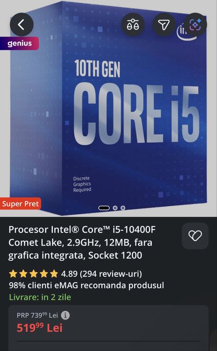 Procesor Inter Core i5-10400f