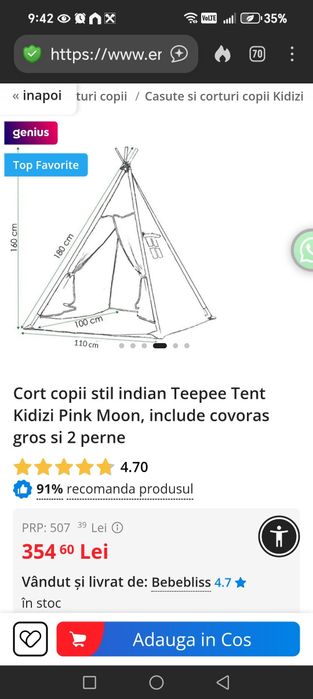 Cort copii Teepee