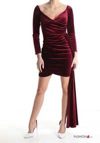 Rochie catifea,scurta,M, bordeaux,made Italy