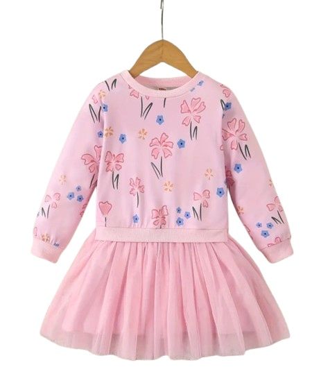 Ежедневна детска рокля с тюл – Цветя, 4-5 г