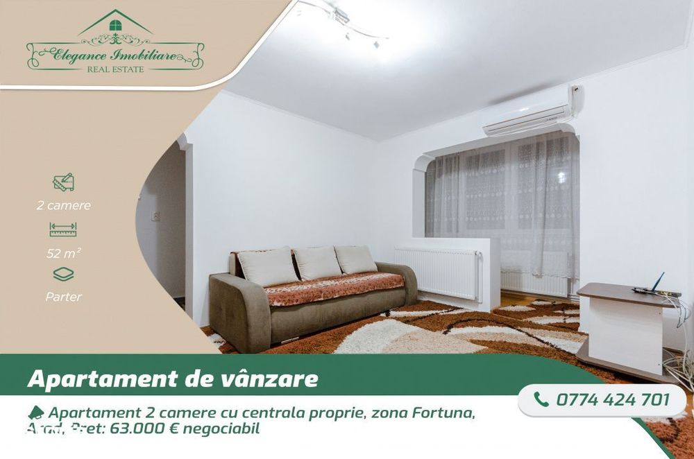Apartament 2 camere cu centrala proprie, zona Fortuna, Arad