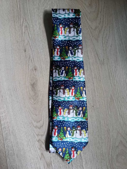 Cravată din satin de Crăciun cu oameni de zapada