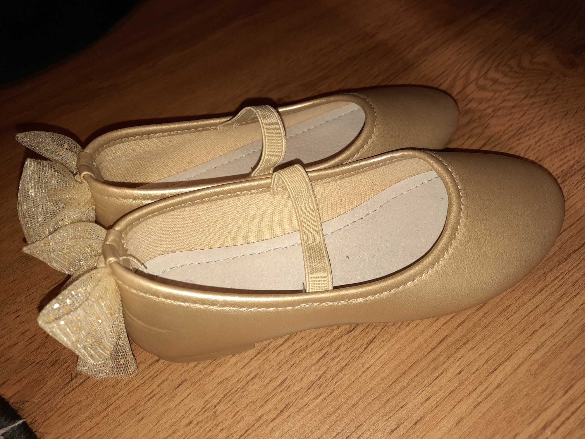 Pantofi aurii cu fundița copii