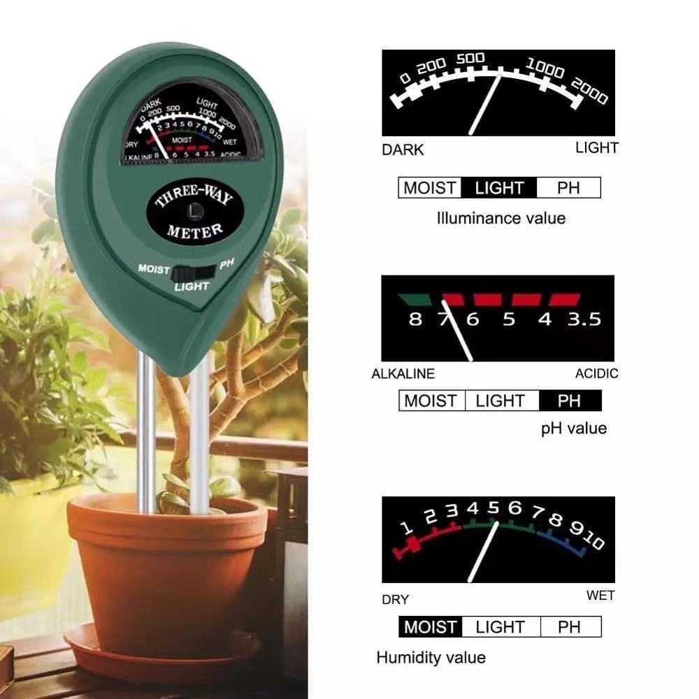 Влагомер за почва PH метър термометър почвен анализатор светломер 4в1