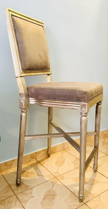 Scaun clasic baroc negru, gri, bej lemn masiv, tapitat