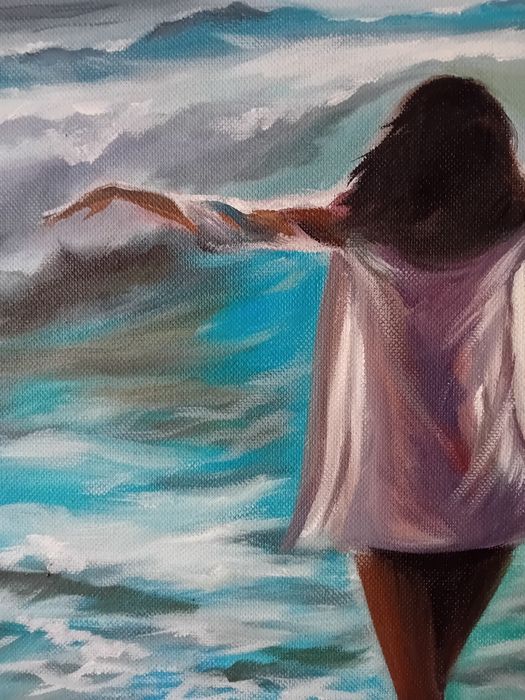 Картина " я и море" 44х44 масло платно