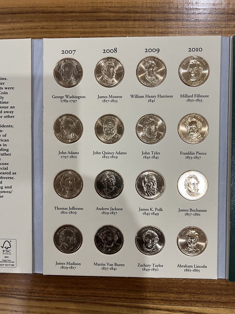 Полный набор президентских долларовых монет