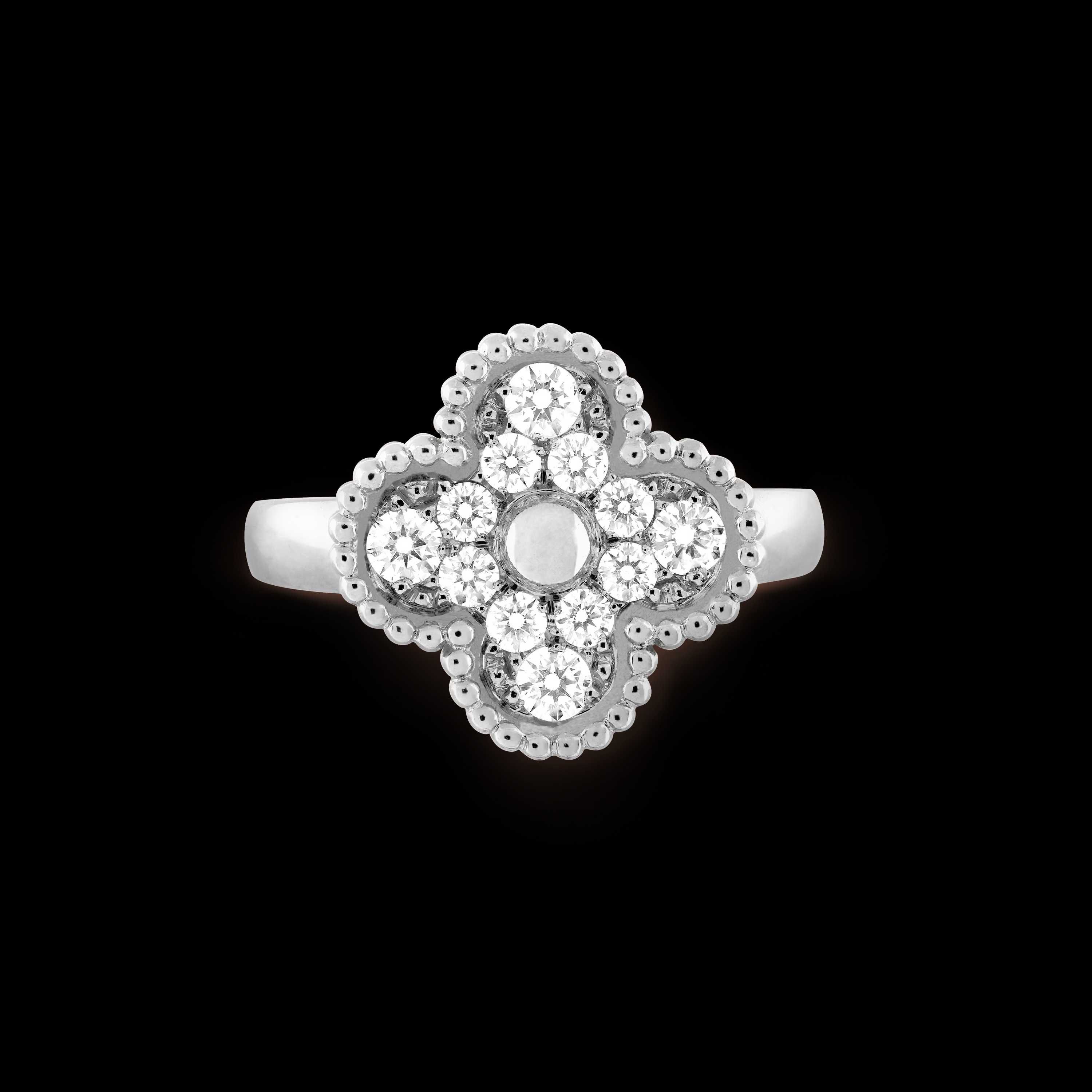 Van Cleef & Arpels VCA Silver Diamond Alhambra Clover Дамски Пръстен