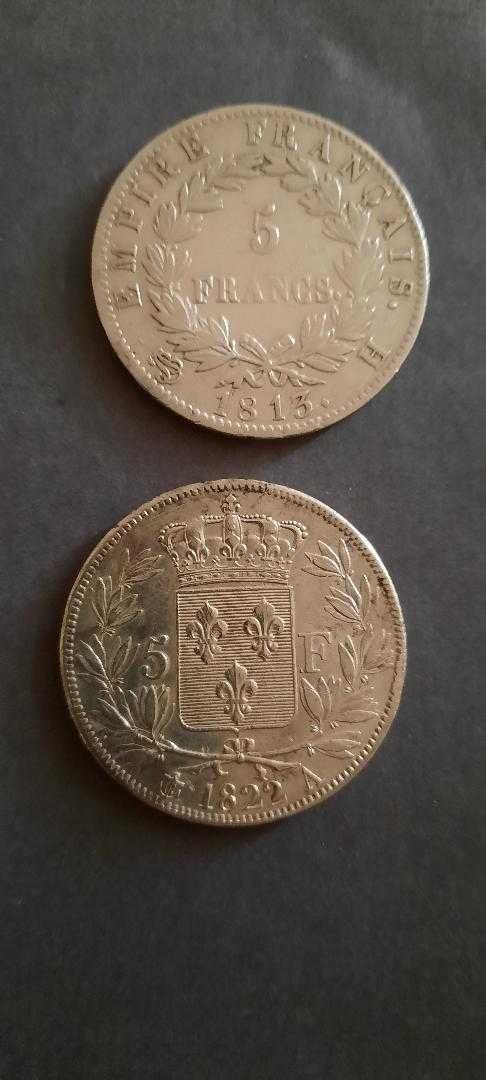 monede argint regaliste 5 Franci Franta, Napoleon l si Louis XVlll