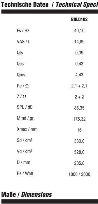 AMPIRE bolt  d102,нискочестотен wofer 10"инча говорител бас  RMS  1000