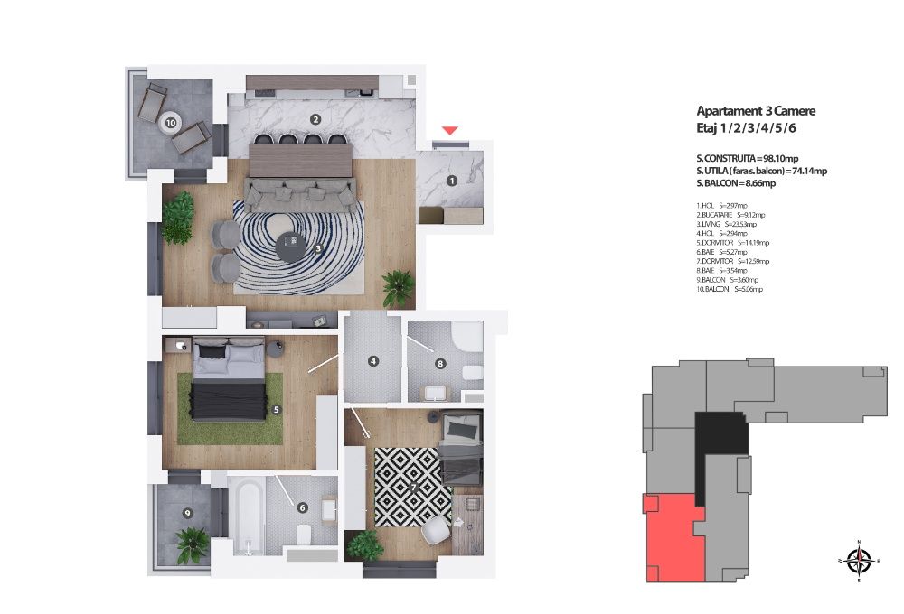 Apartament 3 camere, Cotroceni, Midtown Residence
