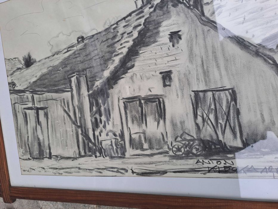 tablou desen in carbune 38/51 cm semnat Anton Klecka 1980