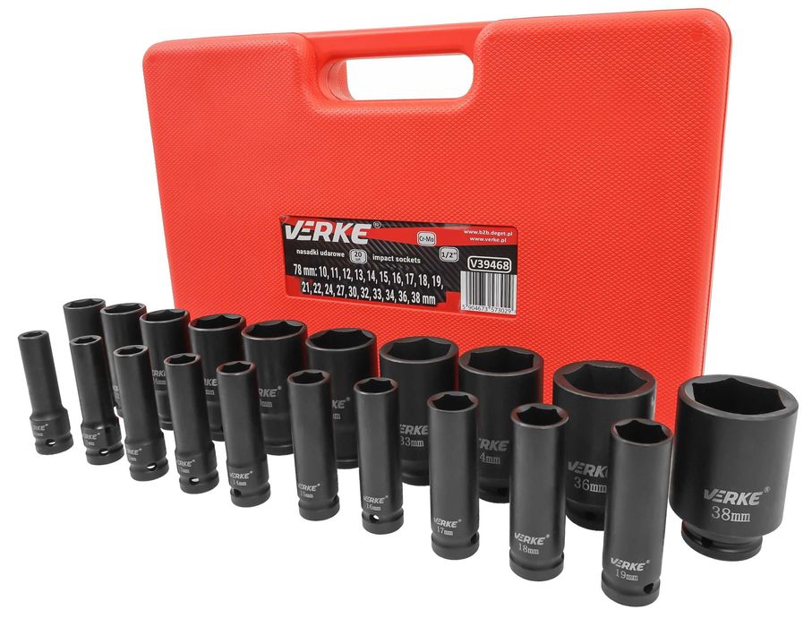 Set chei tubulare impact lungi ½ 20 piese 10-38mm (V39468)