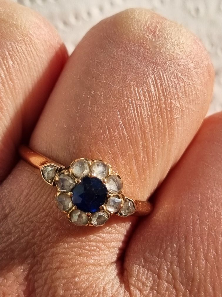 Inel aur 14k cu diamante si safir natural