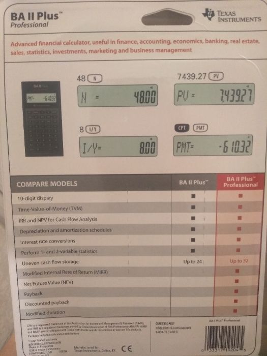 Texas Instruments BA II Plus professional финансовый калькулятор. CFA