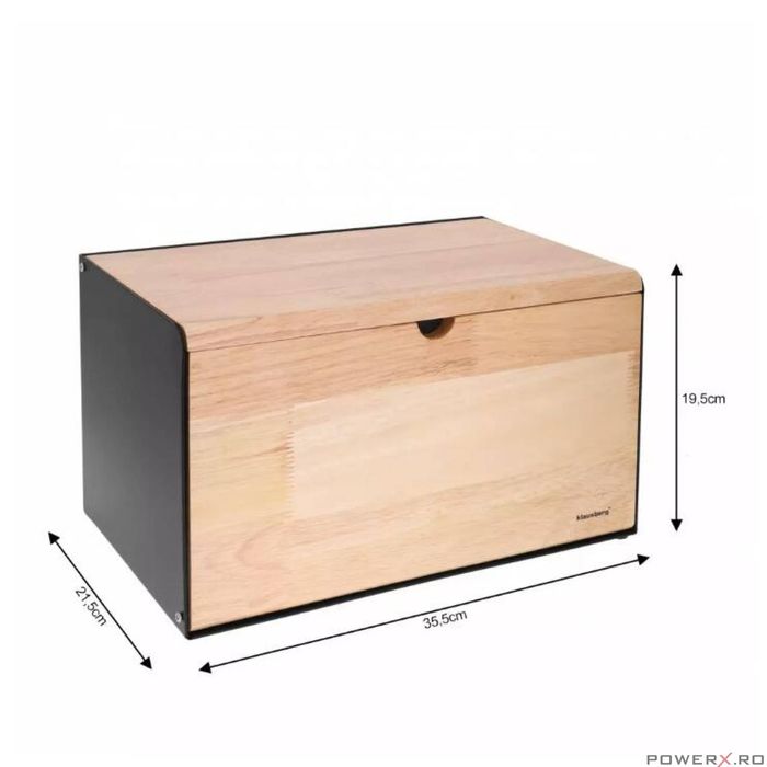 Cutie pentru paine, din oțel-bambus, negru, 35,5 x 21,5 x 19,5 cm,