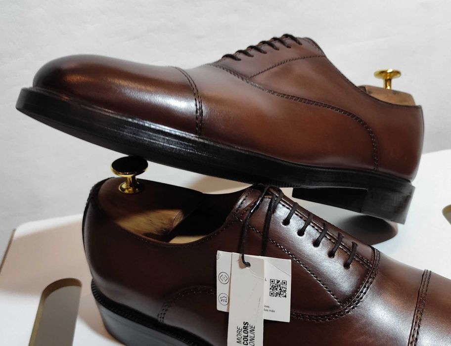 Pantofi oxford 43 43.5 cap toe ZARA NOI piele naturala moale maro