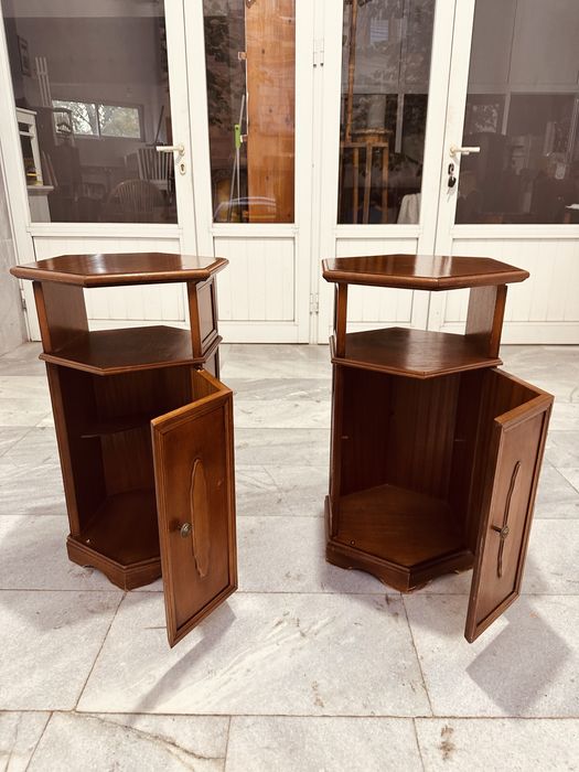 Ретро шестоъгълни дървени шкафчета / нощни масички от 70-те години