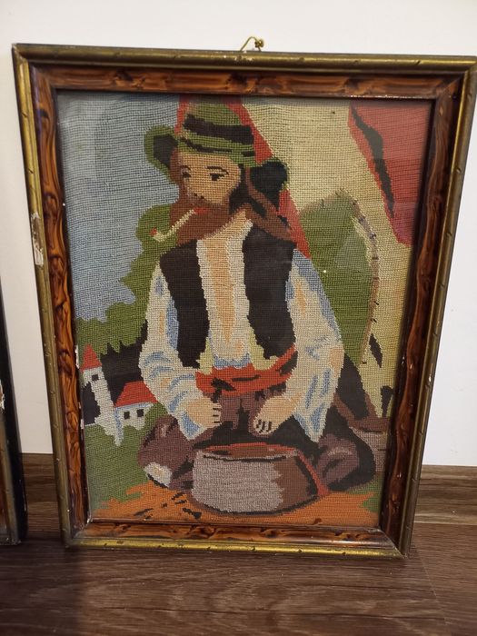 2 tablouri vintage anii 80 din tesatura goblen colectia "Tiganii"