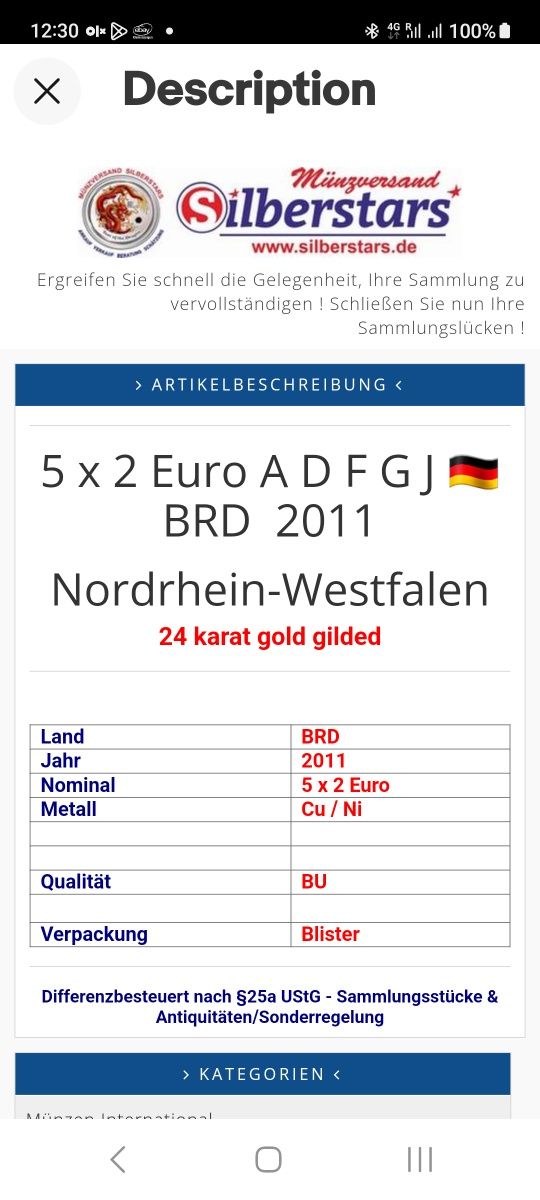 Vând set moneda 5×2Euro 2011 suflat aur 24k