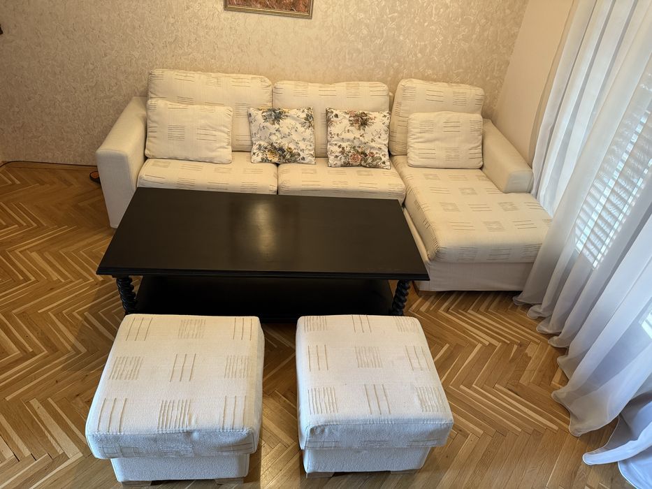 Холна гарнитура (разтегаем диван с 2 табуретки + маса) текстил