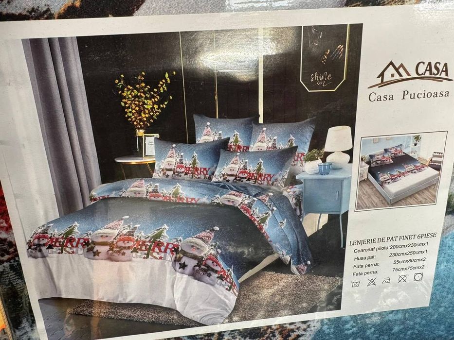 Lenjerie pat din 6 piese Casa pucioasa din finet cu tematică