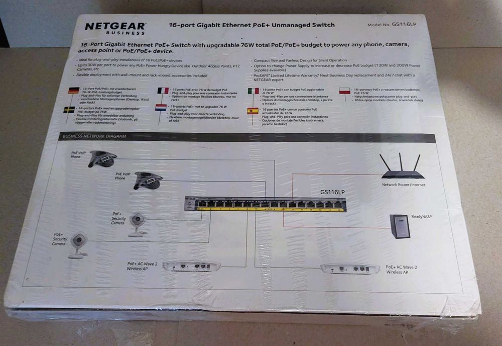 Switch Netgear GS116LP 16-Port Gigabit PoE+ Switch with FlexPoE (76W)