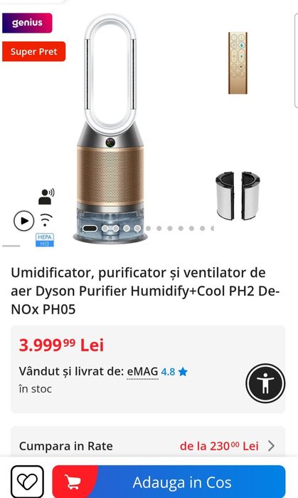 Umidificator, purificator și ventilator de aer Dyson Purifier Humidify