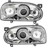 VW Golf 3 - кристални фарове с Angel Eyes - хром – Depo (FK)
