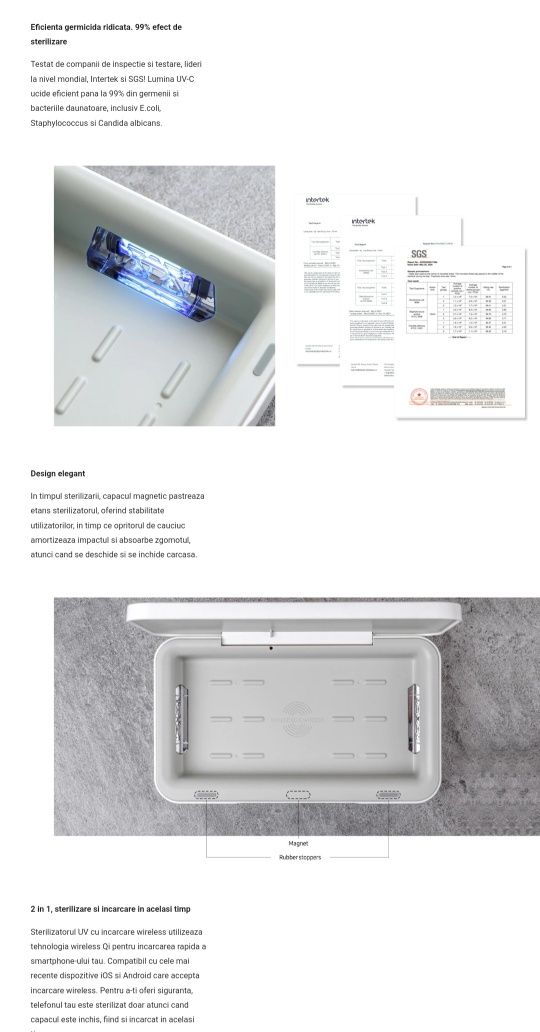 Sterilizator original Samsung UV ITFIT cu incarcare wireless, Alb