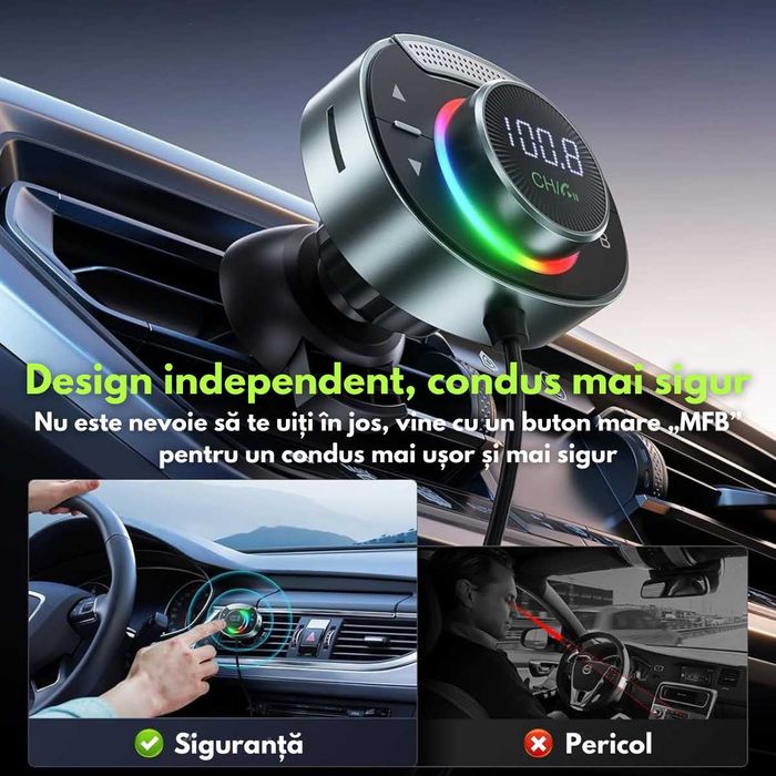 Modulator FM Auto Bluetooth 5.3 | Incarcare Rapida 48W,Microfon HD,RGB