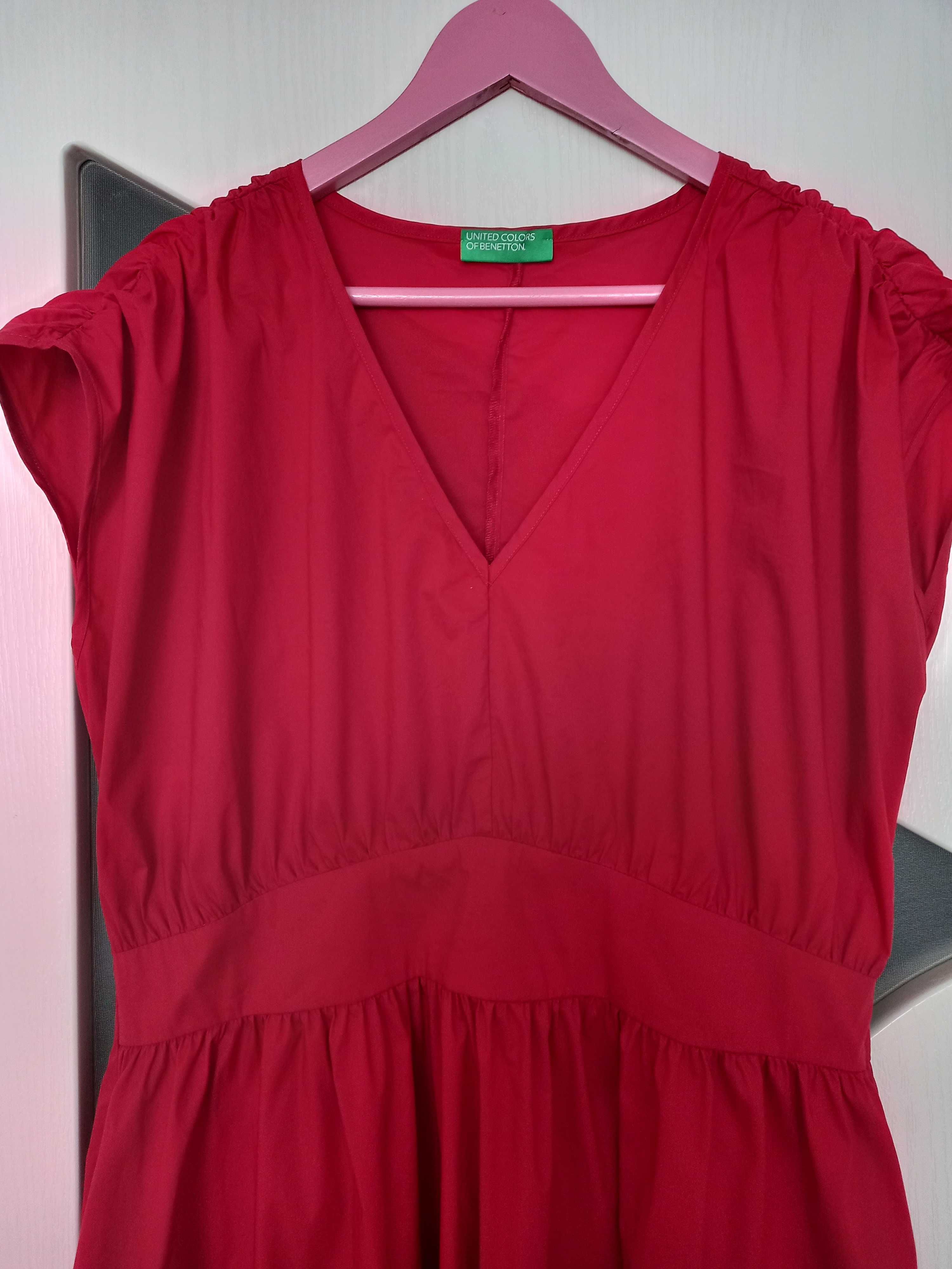 Червена дамска рокля от памук United Colors of Benetton XL
