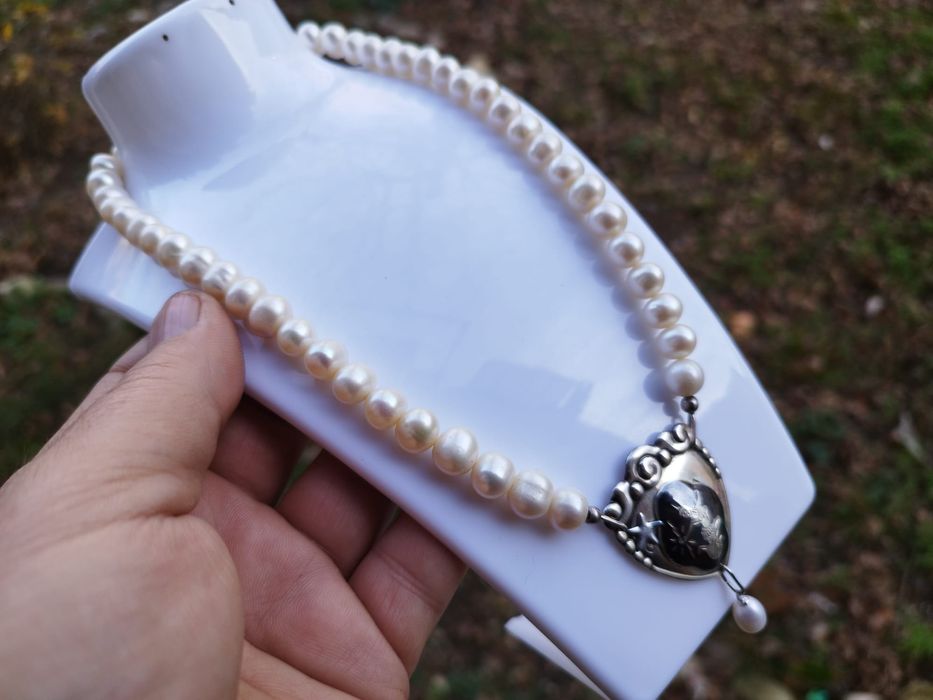 Vechi colier din argint 826 si ichizatoare 925, perle baroc, handmade