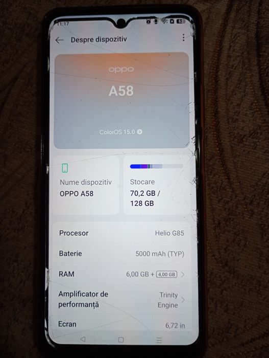 Telefon OPPO A58, 128GB, 6GB RAM, Dual SIM, Culoare:Negru