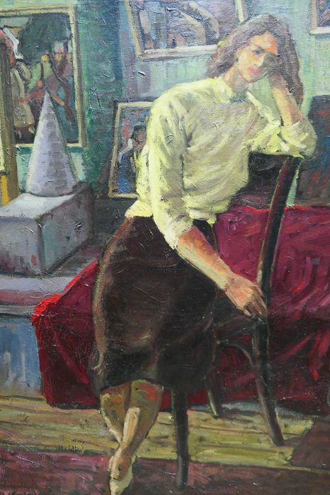 P. Kovacs - Femeie rezemata pe Scaun in Interior Ulei/ Panza 70/50cm