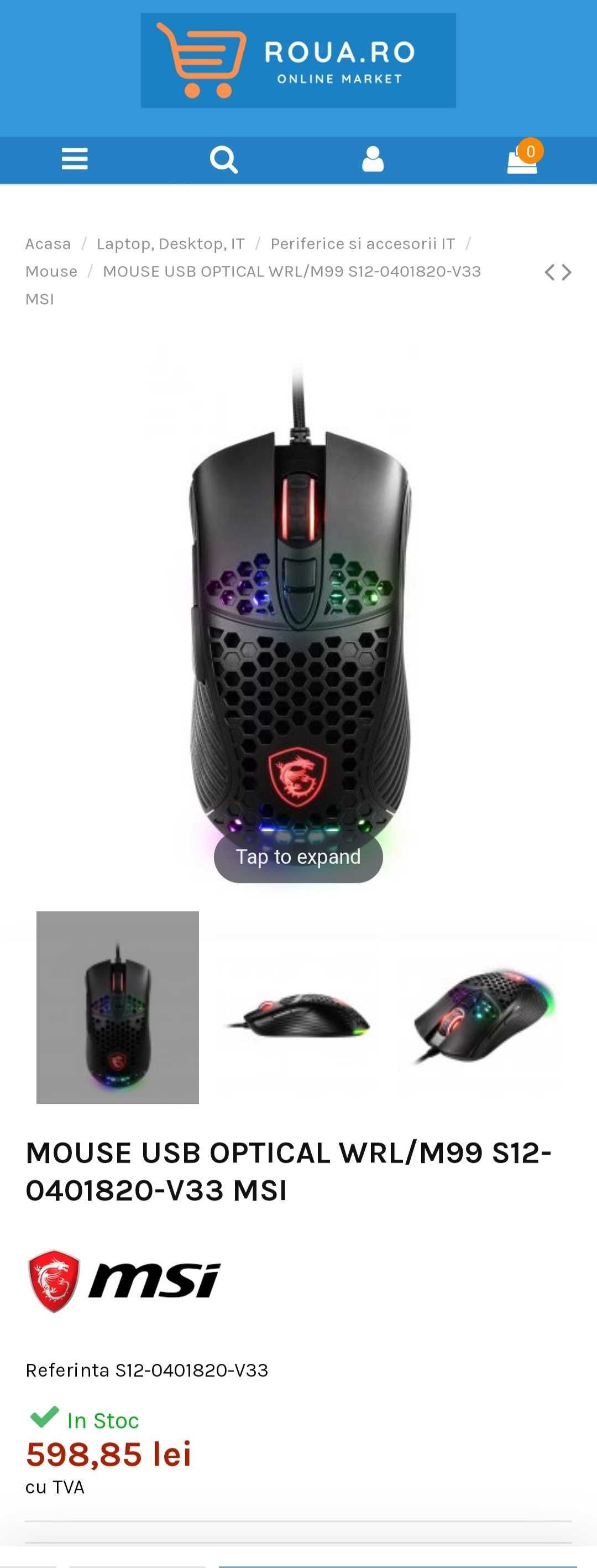 Msi M99 gaming mouse  nou, sigilata cu  cutia deteriorata