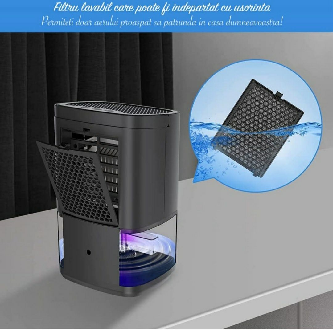 Dezumidificator Merkie, Rezervor 1L, 2 moduri, 7 culori, negru