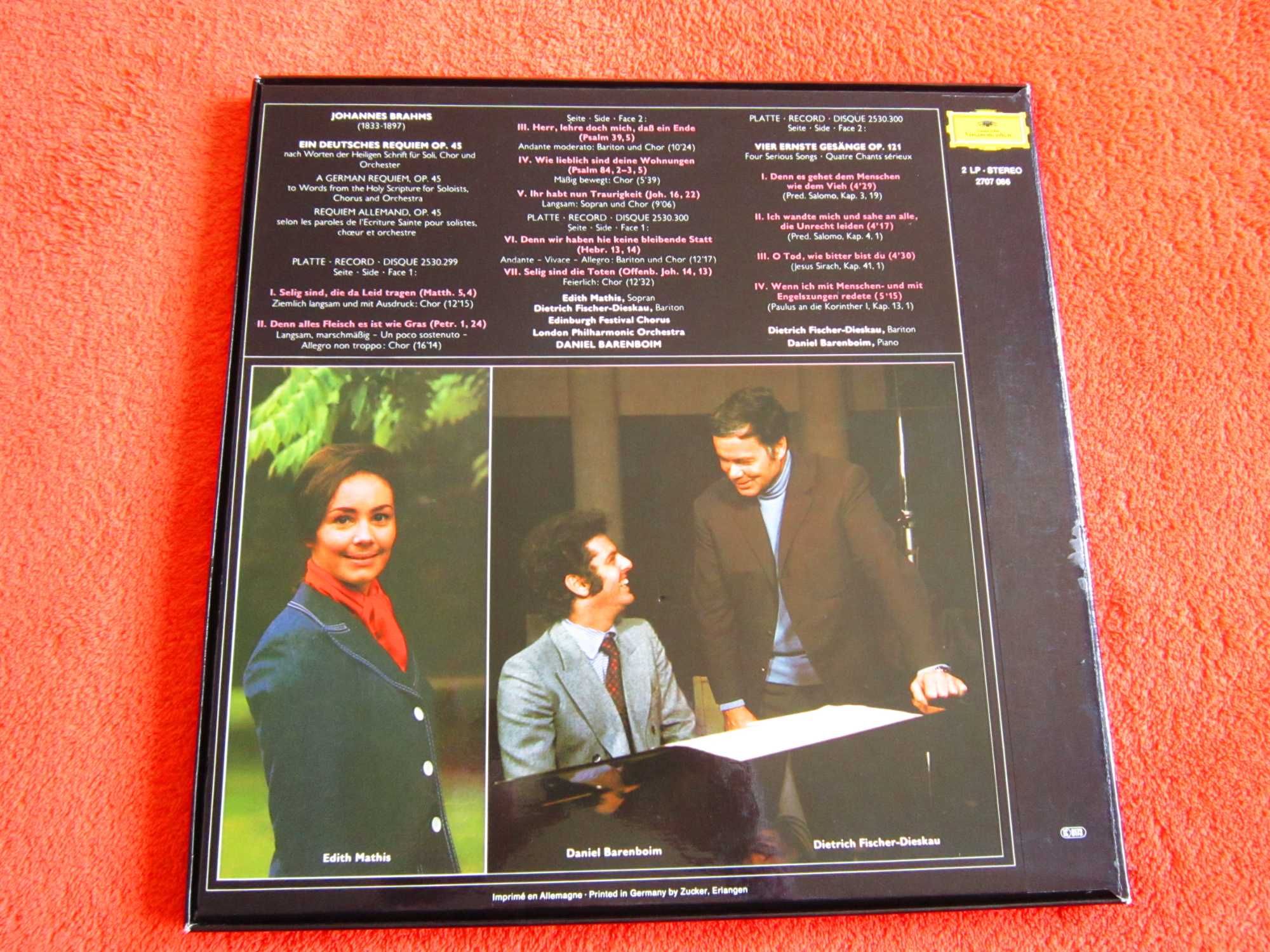 vinil Brahms ‎German Requiem,Four Serious Songs Daniel Barenboim pian