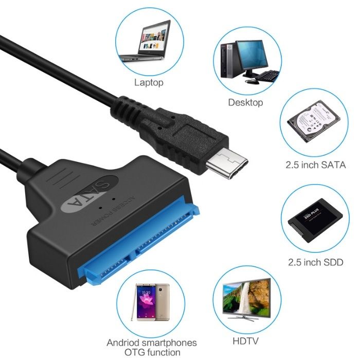 Cablu adaptor USB-C Type C 3.1 la SATA 22 pini (7+15 pini) SSD si HDD