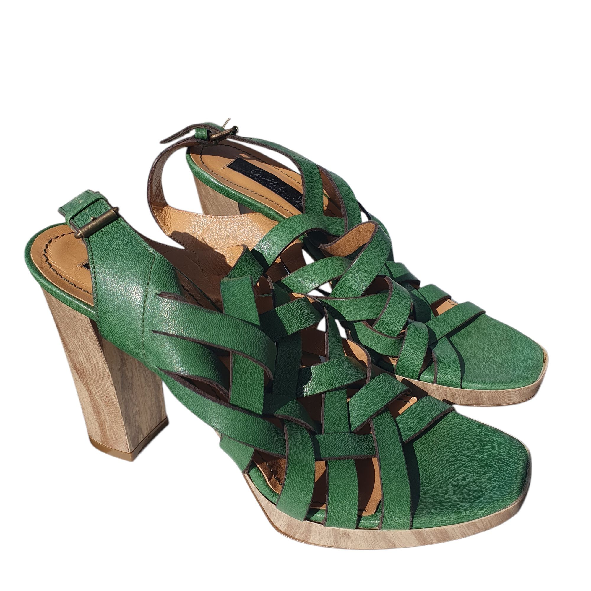 Sandale 38 Musette Cristhelen B, piele, verde, dama, cu toc